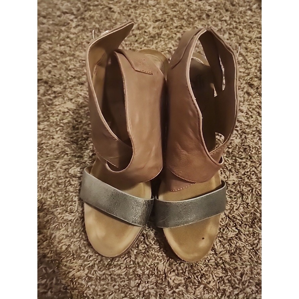 SOFFT Christine‎ Platform Stacked Heel Leather Sandals Beta Gray Anthracite Sz 9